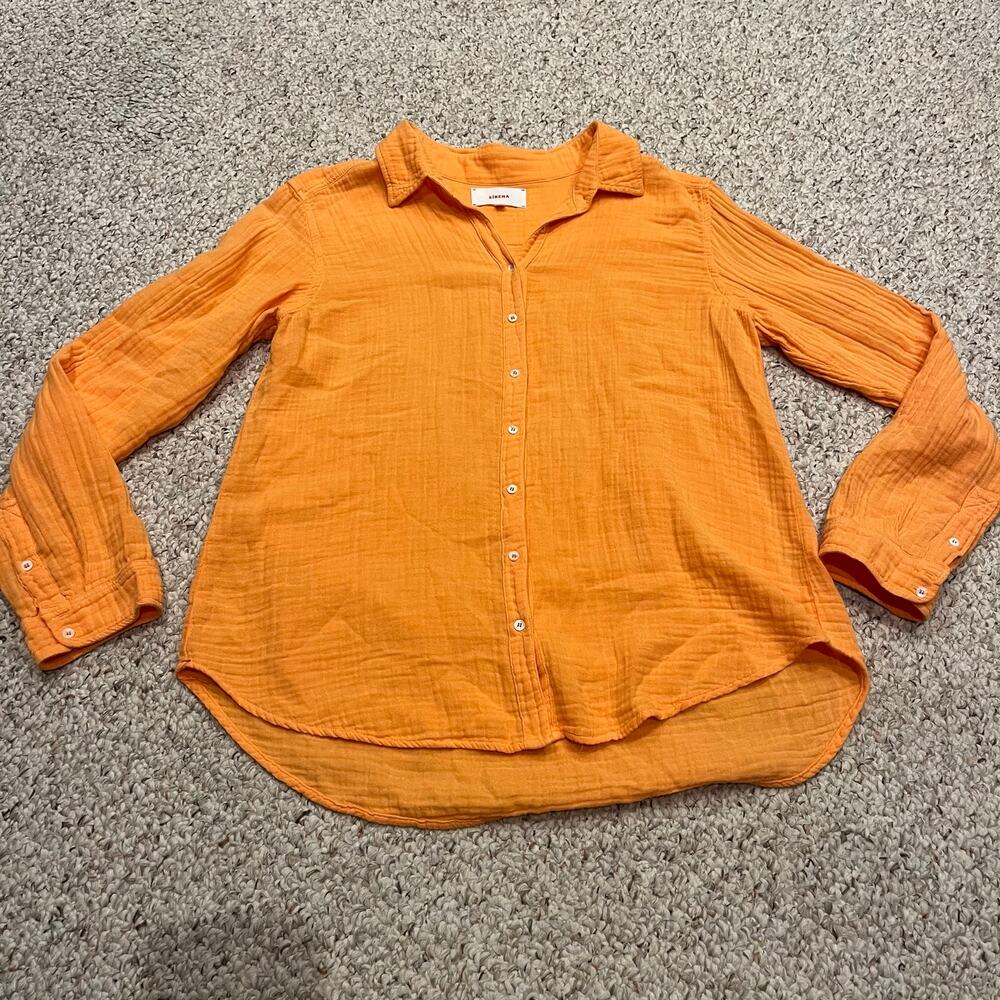Xirena Scout Button Down Shirt S Tigerlily Orange Crinkle Gauze Cotton Casual